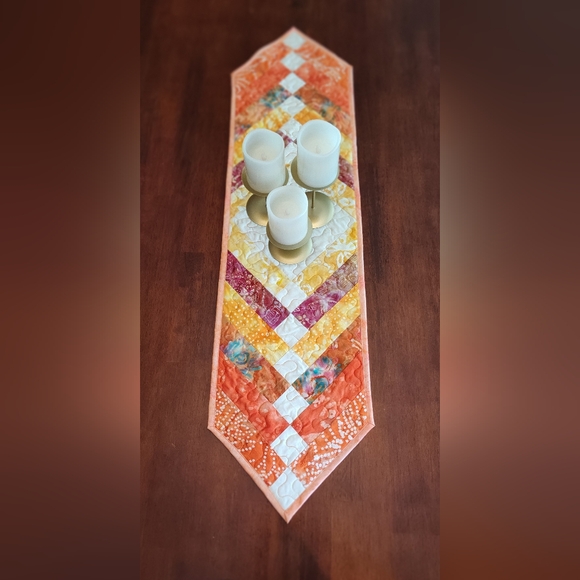 Hand Crafted Other - Tangerine Treasure! NEW HANDMADE Quilted Batik Table Runner - 12" X 46"